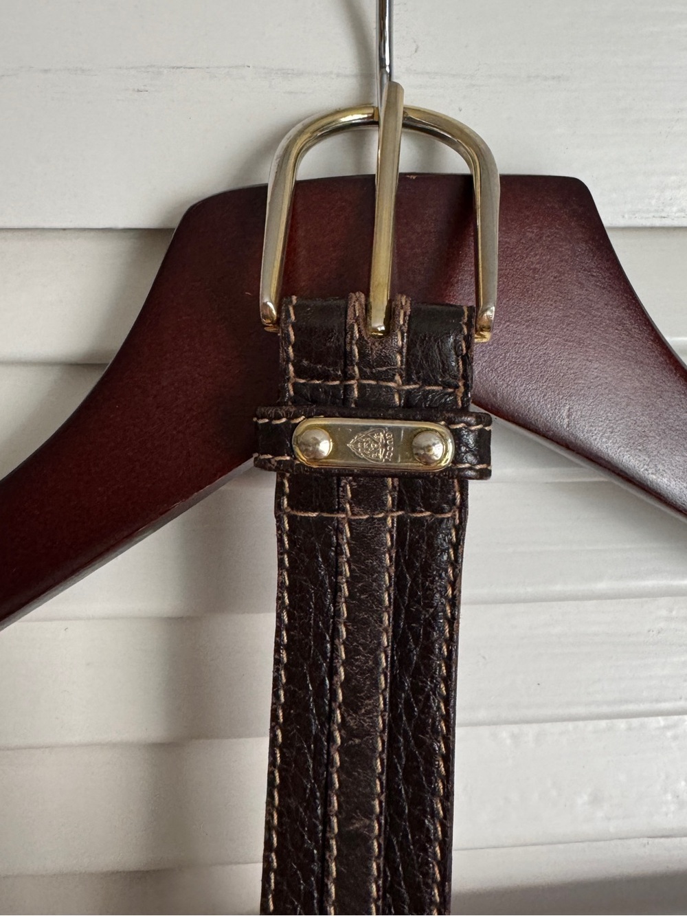Gucci Vintage Men's Dark Brown Leather Belt with Brass Buckle